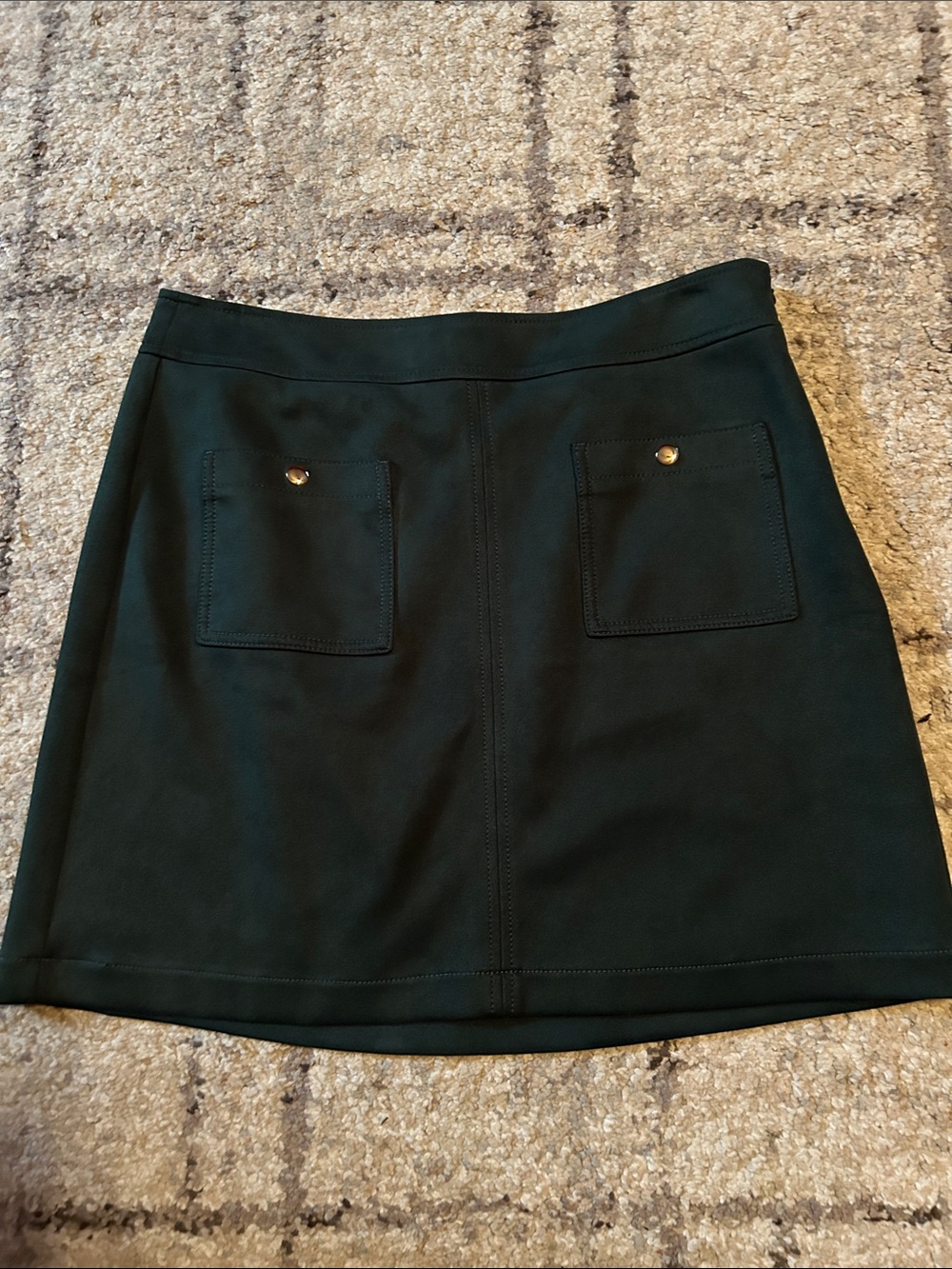 LOFT Dark Green Faux Suede Mini Skirt with Front Patch Pockets